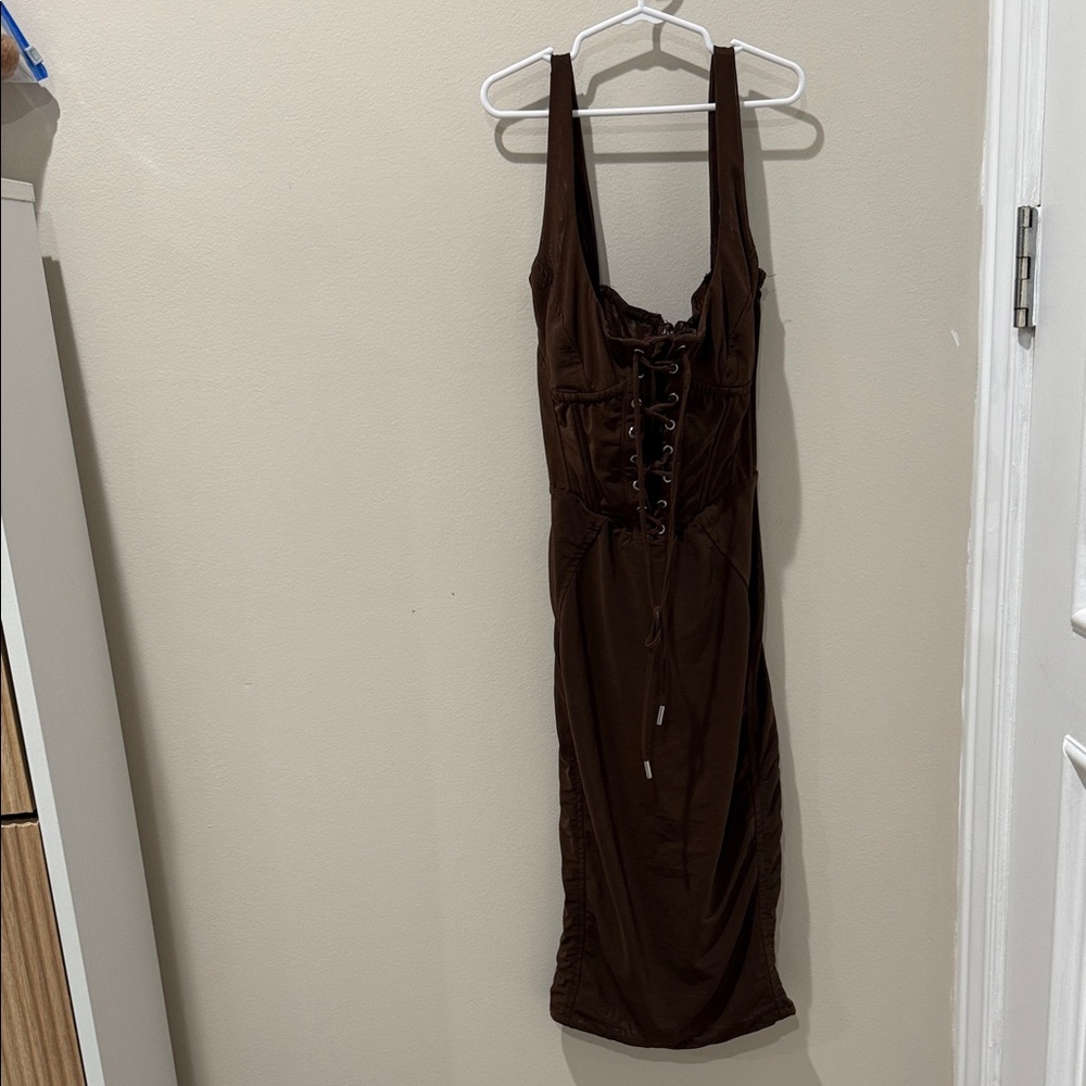 House of CB Chocolate Lace-Up Midi Dress